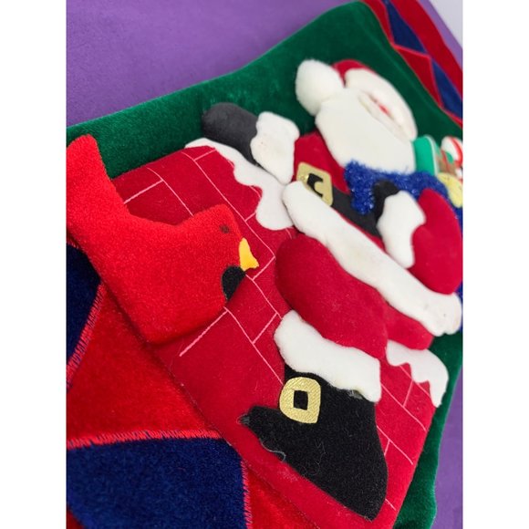 Felted Vintage Christmas stocking handmade Santa Climbing into Chimney - Picture 7 of 12